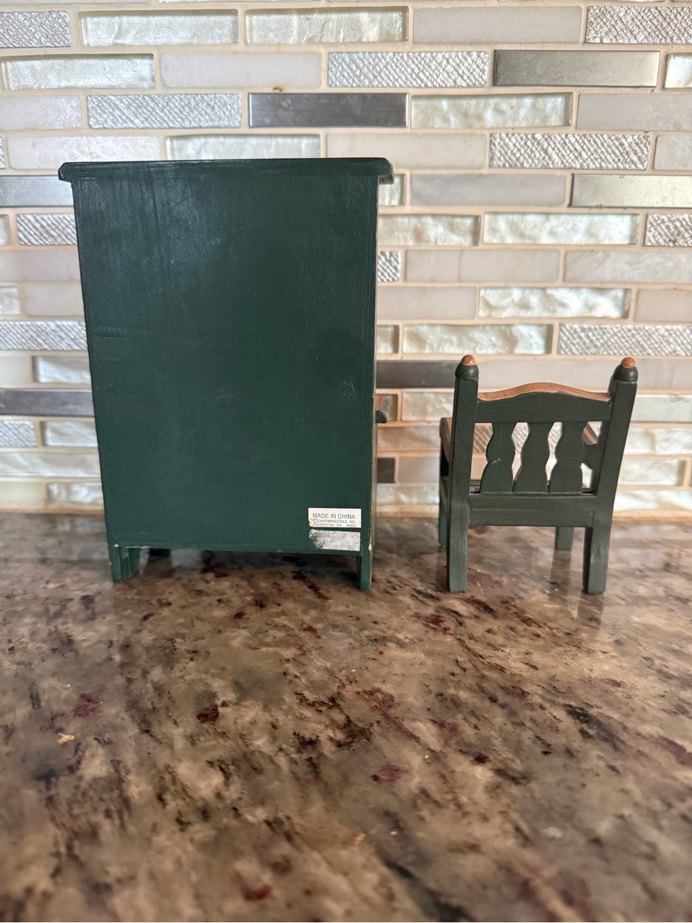 Miniature Wooden Kitchen Hutch and Chair with Apple Motif - Red and Green - Picture 4 of 6